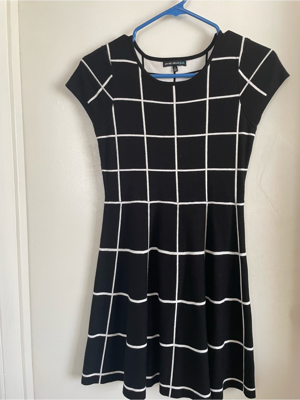 My Michelle Black & White Windowpane Fit-and-Flare Midi Dress